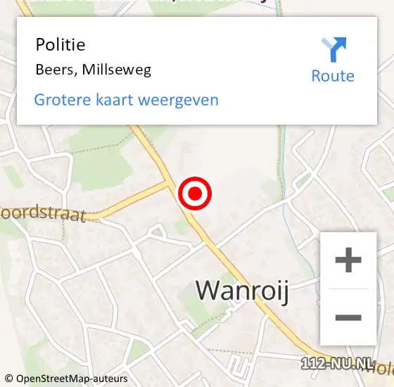 Locatie op kaart van de 112 melding: Politie Beers, Millseweg op 27 juni 2022 00:34