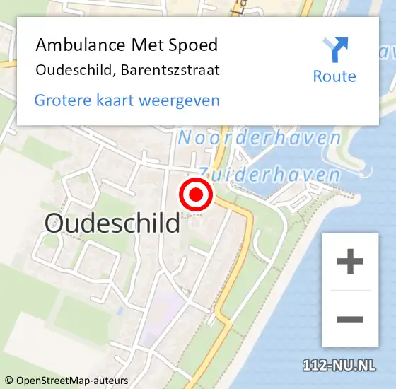 Locatie op kaart van de 112 melding: Ambulance Met Spoed Naar Oudeschild, Barentszstraat op 27 juni 2022 00:56