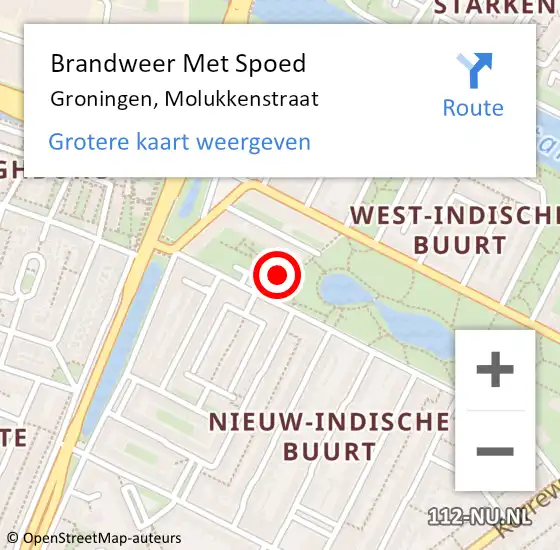 Locatie op kaart van de 112 melding: Brandweer Met Spoed Naar Groningen, Molukkenstraat op 27 juni 2022 01:51