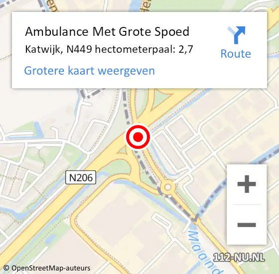 Locatie op kaart van de 112 melding: Ambulance Met Grote Spoed Naar Katwijk, N449 hectometerpaal: 2,7 op 27 juni 2022 02:39