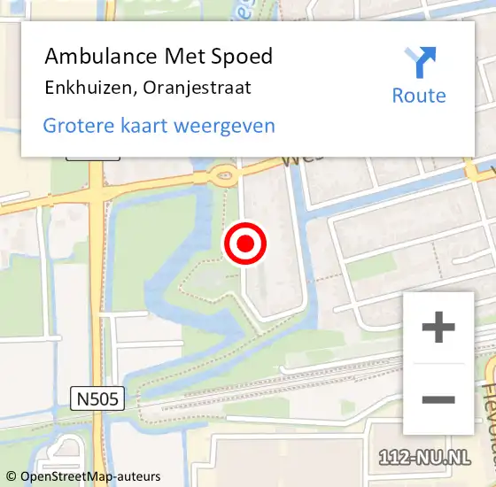 Locatie op kaart van de 112 melding: Ambulance Met Spoed Naar Enkhuizen, Oranjestraat op 27 juni 2022 04:31