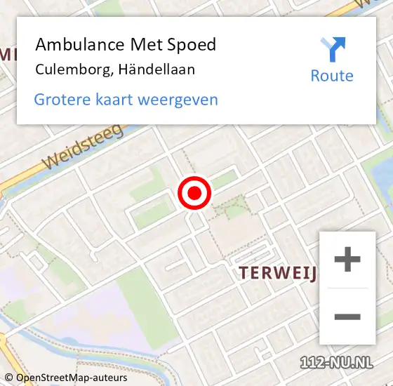 Locatie op kaart van de 112 melding: Ambulance Met Spoed Naar Culemborg, Händellaan op 27 juni 2022 06:35