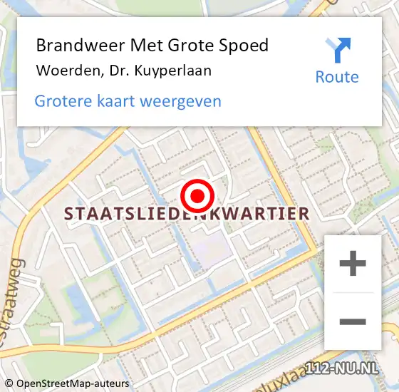 Locatie op kaart van de 112 melding: Brandweer Met Grote Spoed Naar Woerden, Dr. Kuyperlaan op 27 juni 2022 07:15