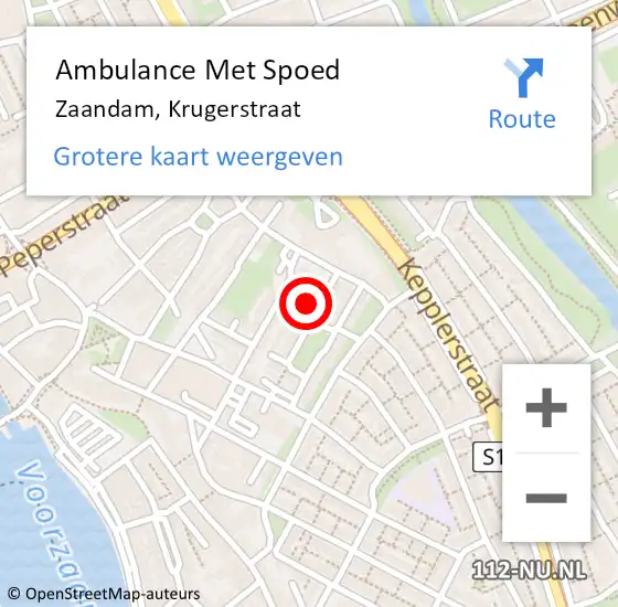 Locatie op kaart van de 112 melding: Ambulance Met Spoed Naar Zaandam, Krugerstraat op 27 juni 2022 07:38