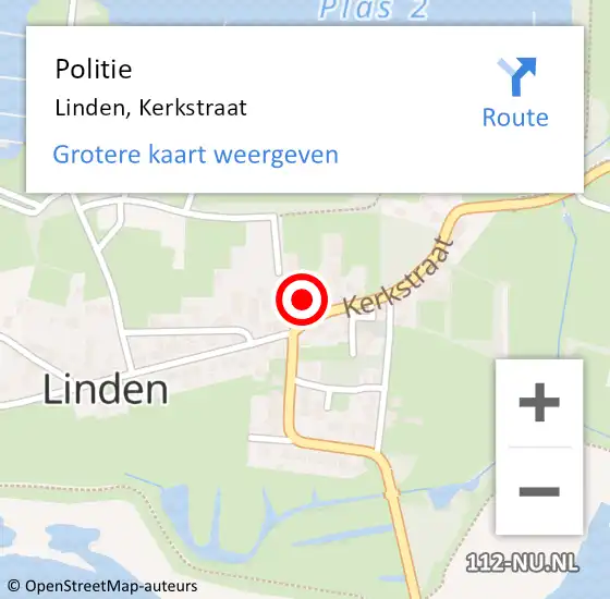Locatie op kaart van de 112 melding: Politie Linden, Kerkstraat op 27 juni 2022 08:29