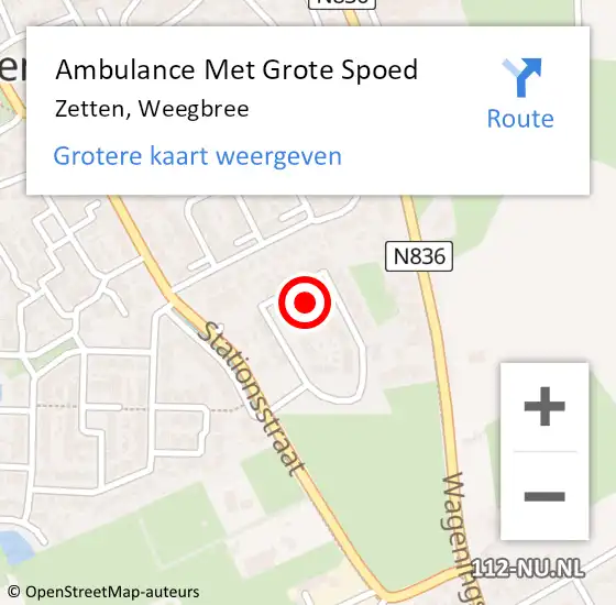 Locatie op kaart van de 112 melding: Ambulance Met Grote Spoed Naar Zetten, Weegbree op 27 juni 2022 08:43