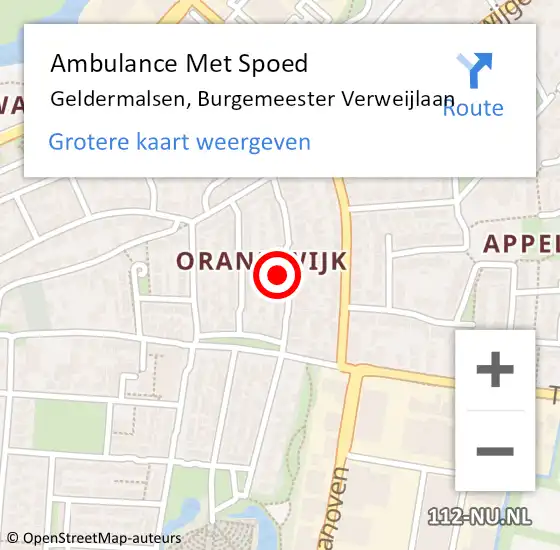 Locatie op kaart van de 112 melding: Ambulance Met Spoed Naar Geldermalsen, Burgemeester Verweijlaan op 27 juni 2022 08:45