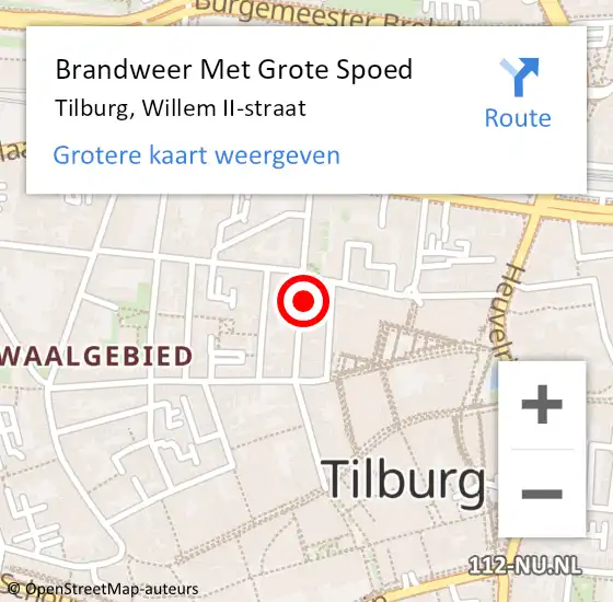 Locatie op kaart van de 112 melding: Brandweer Met Grote Spoed Naar Tilburg, Willem II-straat op 27 juni 2022 08:52