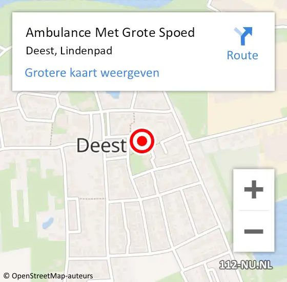 Locatie op kaart van de 112 melding: Ambulance Met Grote Spoed Naar Deest, Lindenpad op 27 juni 2022 09:02