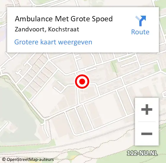 Locatie op kaart van de 112 melding: Ambulance Met Grote Spoed Naar Zandvoort, Kochstraat op 27 juni 2022 09:08