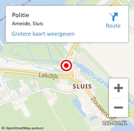 Locatie op kaart van de 112 melding: Politie Ameide, Sluis op 27 juni 2022 09:44