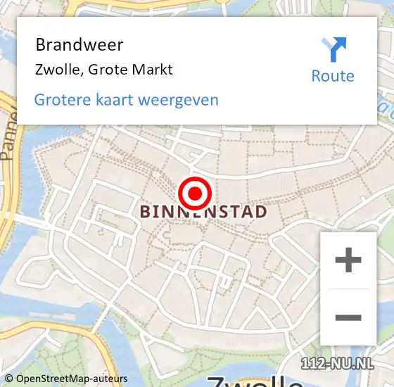 Locatie op kaart van de 112 melding: Brandweer Zwolle, Grote Markt op 27 juni 2022 10:02