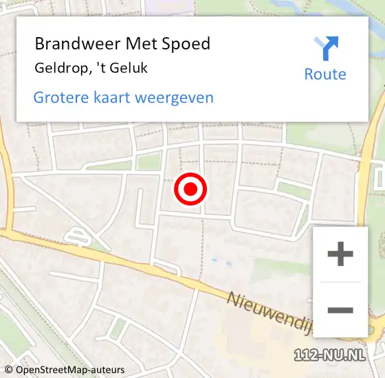 Locatie op kaart van de 112 melding: Brandweer Met Spoed Naar Geldrop, 't Geluk op 27 juni 2022 10:37