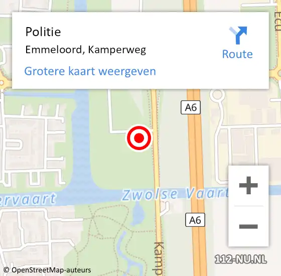 Locatie op kaart van de 112 melding: Politie Emmeloord, Kamperweg op 27 juni 2022 10:40