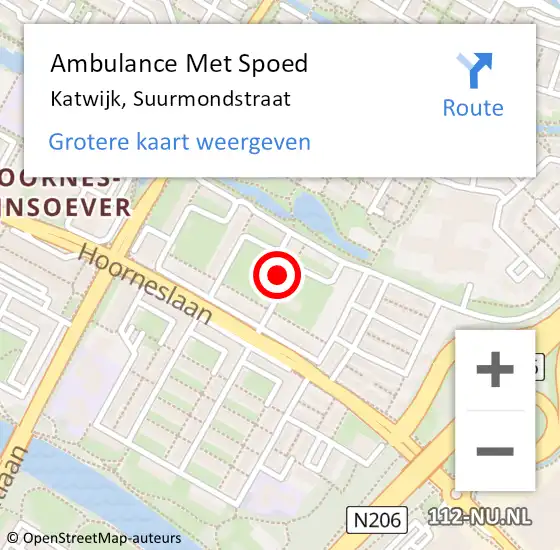 Locatie op kaart van de 112 melding: Ambulance Met Spoed Naar Katwijk, Suurmondstraat op 27 juni 2022 11:13