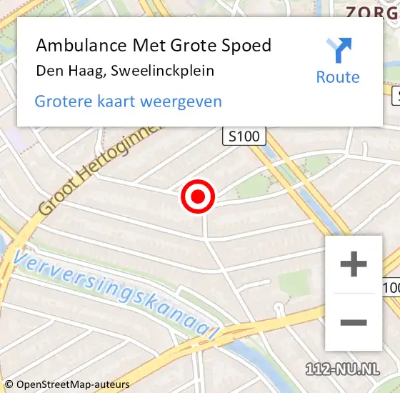 Locatie op kaart van de 112 melding: Ambulance Met Grote Spoed Naar Den Haag, Sweelinckplein op 27 juni 2022 11:32