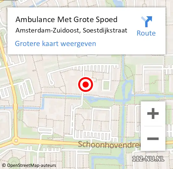 Locatie op kaart van de 112 melding: Ambulance Met Grote Spoed Naar Amsterdam-Zuidoost, Soestdijkstraat op 27 juni 2022 11:44