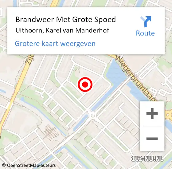 Locatie op kaart van de 112 melding: Brandweer Met Grote Spoed Naar Uithoorn, Karel van Manderhof op 27 juni 2022 12:07