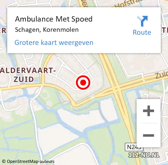 Locatie op kaart van de 112 melding: Ambulance Met Spoed Naar Schagen, Korenmolen op 27 juni 2022 12:10