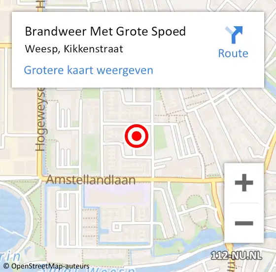 Locatie op kaart van de 112 melding: Brandweer Met Grote Spoed Naar Weesp, Kikkenstraat op 27 juni 2022 12:43