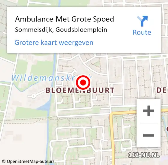 Locatie op kaart van de 112 melding: Ambulance Met Grote Spoed Naar Sommelsdijk, Goudsbloemplein op 27 juni 2022 12:44