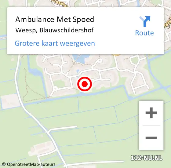 Locatie op kaart van de 112 melding: Ambulance Met Spoed Naar Weesp, Blauwschildershof op 27 juni 2022 12:46