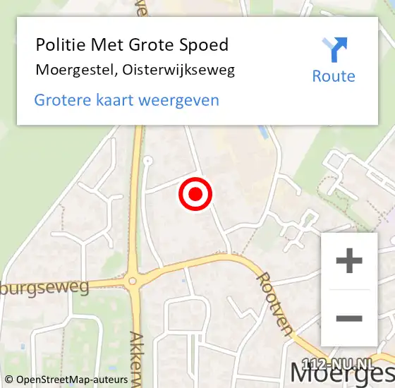Locatie op kaart van de 112 melding: Politie Met Grote Spoed Naar Moergestel, Oisterwijkseweg op 27 juni 2022 13:02