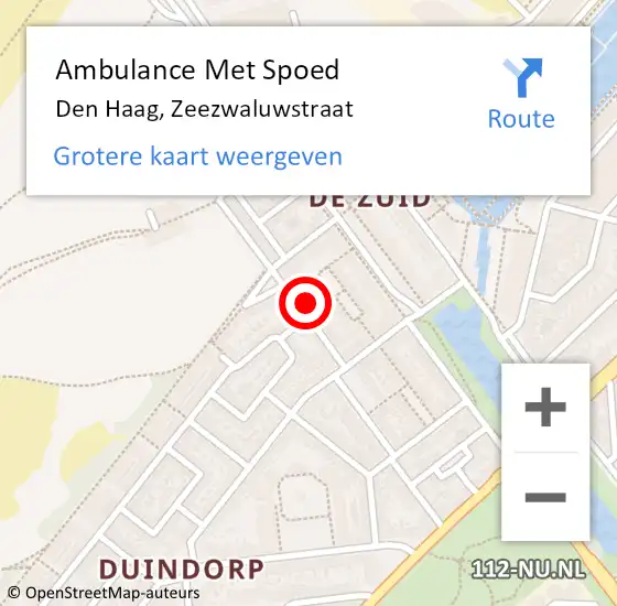 Locatie op kaart van de 112 melding: Ambulance Met Spoed Naar Den Haag, Zeezwaluwstraat op 27 juni 2022 13:20