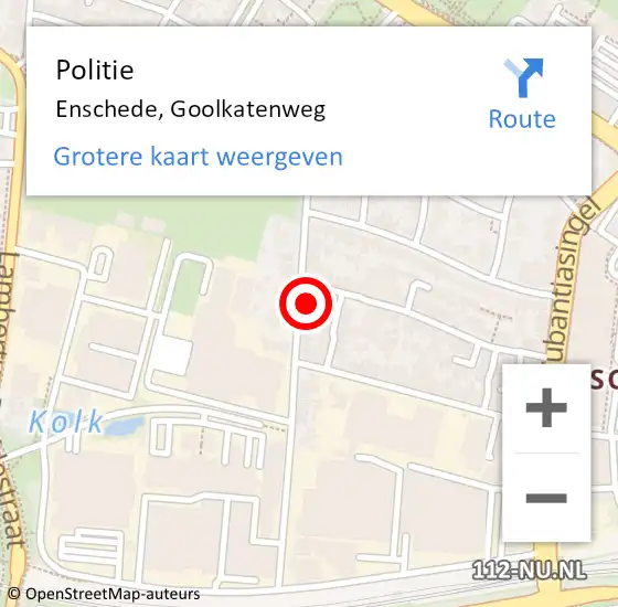 Locatie op kaart van de 112 melding: Politie Enschede, Goolkatenweg op 27 juni 2022 13:22