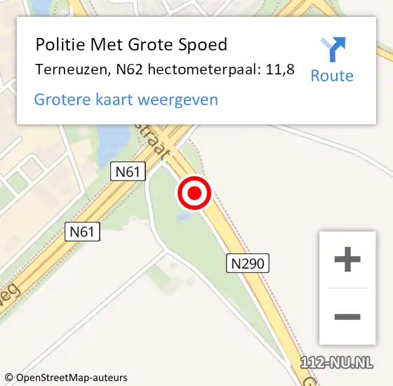 Locatie op kaart van de 112 melding: Politie Met Grote Spoed Naar Terneuzen, N62 hectometerpaal: 11,8 op 27 juni 2022 13:23