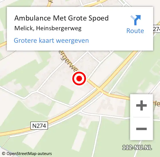 Locatie op kaart van de 112 melding: Ambulance Met Grote Spoed Naar Melick, Heinsbergerweg op 27 juni 2022 13:25