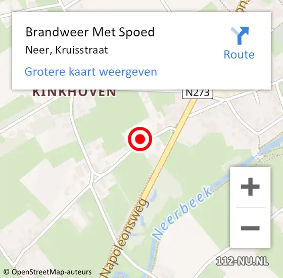 Locatie op kaart van de 112 melding: Brandweer Met Spoed Naar Neer, Kruisstraat op 27 juni 2022 13:28