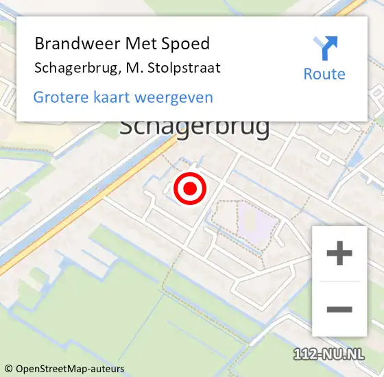 Locatie op kaart van de 112 melding: Brandweer Met Spoed Naar Schagerbrug, M. Stolpstraat op 27 juni 2022 13:29