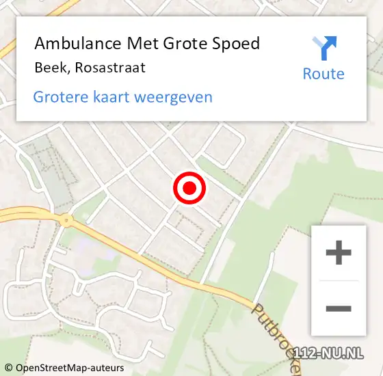 Locatie op kaart van de 112 melding: Ambulance Met Grote Spoed Naar Beek, Rosastraat op 21 juli 2014 14:38