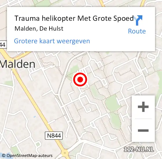 Locatie op kaart van de 112 melding: Trauma helikopter Met Grote Spoed Naar Malden, De Hulst op 27 juni 2022 14:15