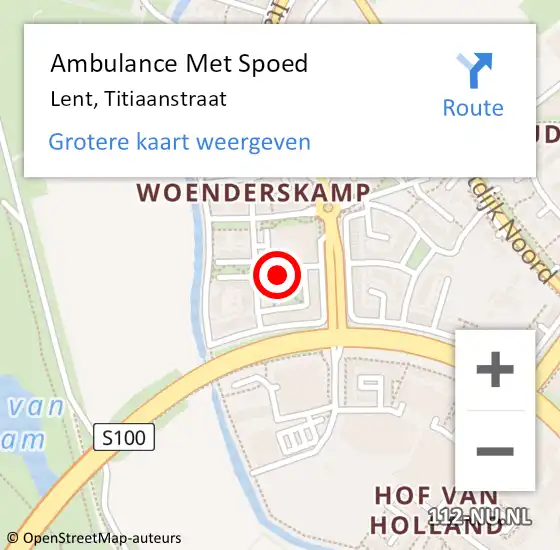 Locatie op kaart van de 112 melding: Ambulance Met Spoed Naar Lent, Titiaanstraat op 27 juni 2022 14:32