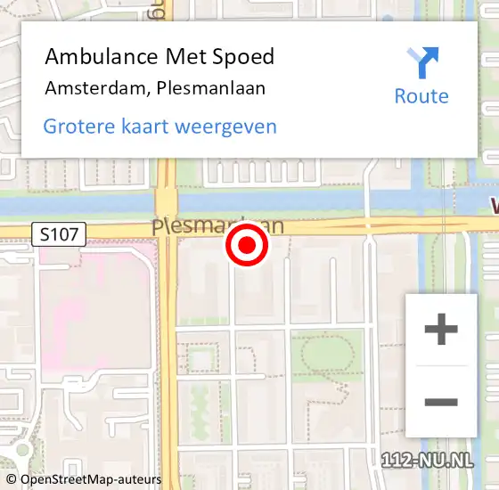 Locatie op kaart van de 112 melding: Ambulance Met Spoed Naar Amsterdam, Plesmanlaan op 27 juni 2022 14:58