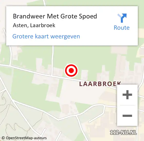 Locatie op kaart van de 112 melding: Brandweer Met Grote Spoed Naar Asten, Laarbroek op 27 juni 2022 15:11