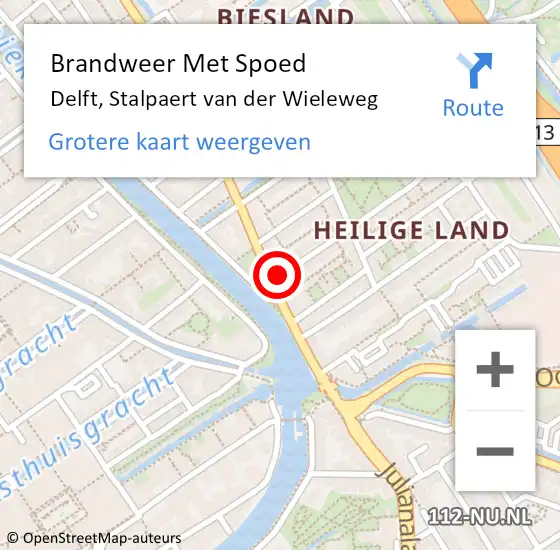 Locatie op kaart van de 112 melding: Brandweer Met Spoed Naar Delft, Stalpaert van der Wieleweg op 27 juni 2022 15:17
