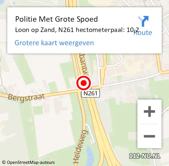 Locatie op kaart van de 112 melding: Politie Met Grote Spoed Naar Loon op Zand, N261 hectometerpaal: 10,2 op 27 juni 2022 15:35