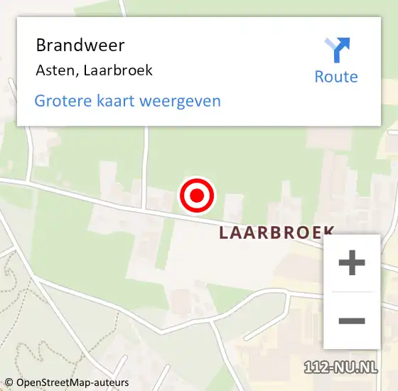 Locatie op kaart van de 112 melding: Brandweer Asten, Laarbroek op 27 juni 2022 15:47