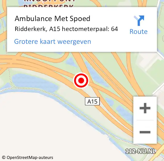 Locatie op kaart van de 112 melding: Ambulance Met Spoed Naar Ridderkerk, A15 hectometerpaal: 64 op 27 juni 2022 15:53