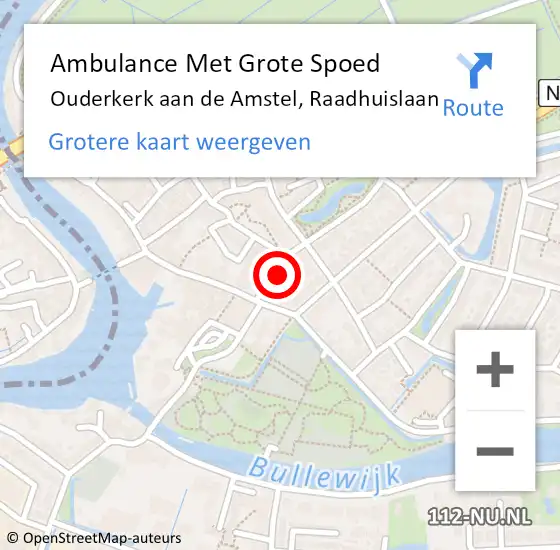 Locatie op kaart van de 112 melding: Ambulance Met Grote Spoed Naar Ouderkerk aan de Amstel, Raadhuislaan op 27 juni 2022 16:12