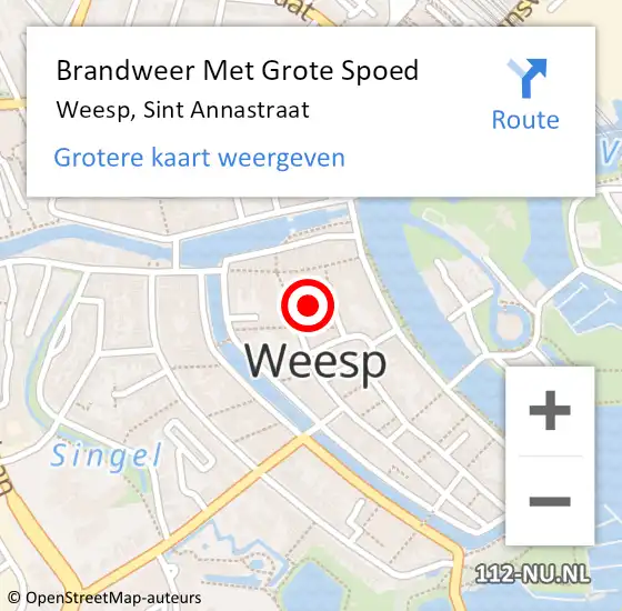 Locatie op kaart van de 112 melding: Brandweer Met Grote Spoed Naar Weesp, Sint Annastraat op 27 juni 2022 16:25