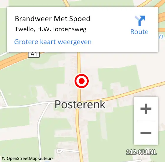 Locatie op kaart van de 112 melding: Brandweer Met Spoed Naar Twello, H.W. Iordensweg op 27 juni 2022 16:55