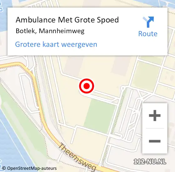 Locatie op kaart van de 112 melding: Ambulance Met Grote Spoed Naar Botlek, Mannheimweg op 27 juni 2022 17:18