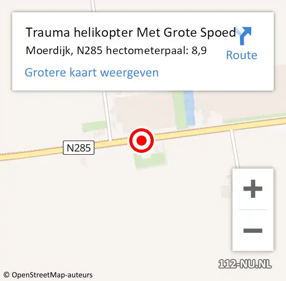 Locatie op kaart van de 112 melding: Trauma helikopter Met Grote Spoed Naar Moerdijk, N285 hectometerpaal: 8,9 op 27 juni 2022 17:19