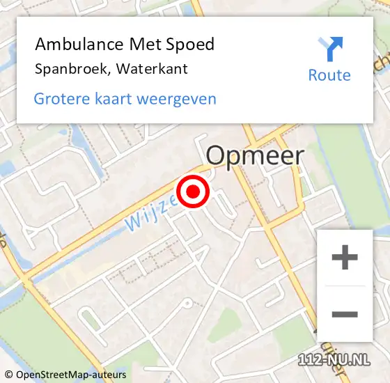 Locatie op kaart van de 112 melding: Ambulance Met Spoed Naar Spanbroek, Waterkant op 27 juni 2022 17:19