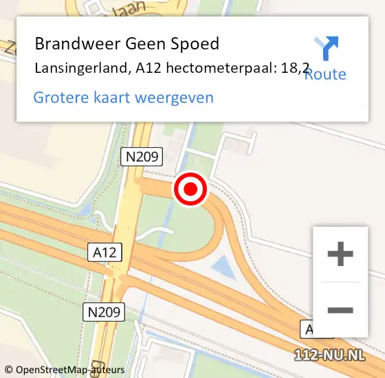 Locatie op kaart van de 112 melding: Brandweer Geen Spoed Naar Lansingerland, A12 hectometerpaal: 18,2 op 27 juni 2022 17:22