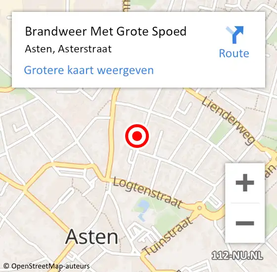 Locatie op kaart van de 112 melding: Brandweer Met Grote Spoed Naar Asten, Asterstraat op 27 juni 2022 17:22